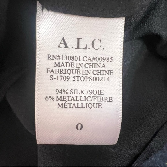 A.L.C. Willow Black Silk Gold Metallic Festive Sleeveless Shirt Top Sequins Sz 0 - Picture 9 of 9